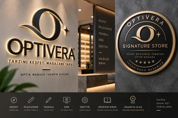 Işıklı OPTIVERA duvar tabelası ve Signature Store rozeti